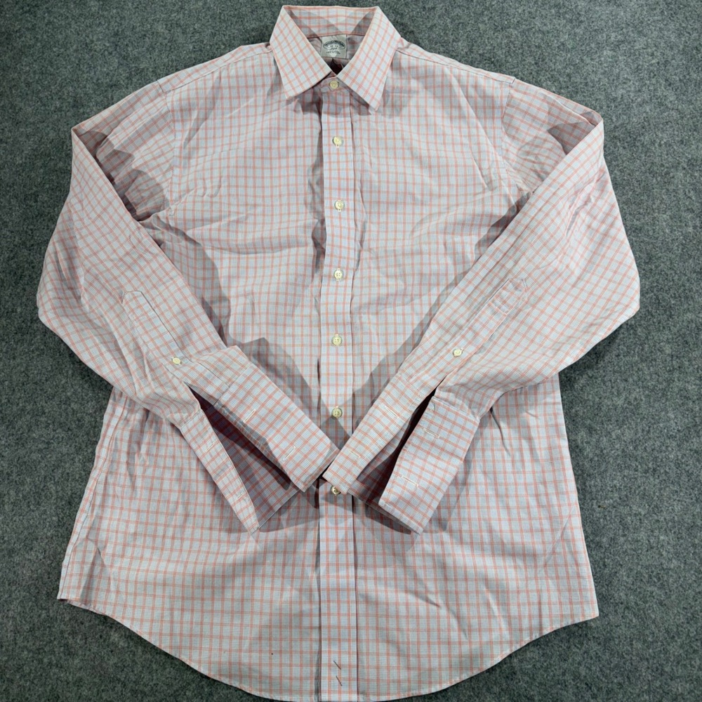 Brooks Brothers 346 Mens 16-33 Slim Fit Non-Iron Cotton Plaid Dress Shirt Red